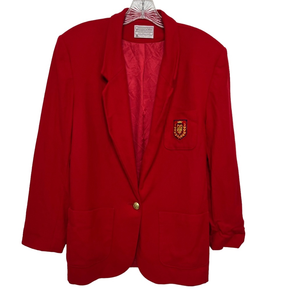 Pendleton vintage red wool blazer with gold-tone crest buttons